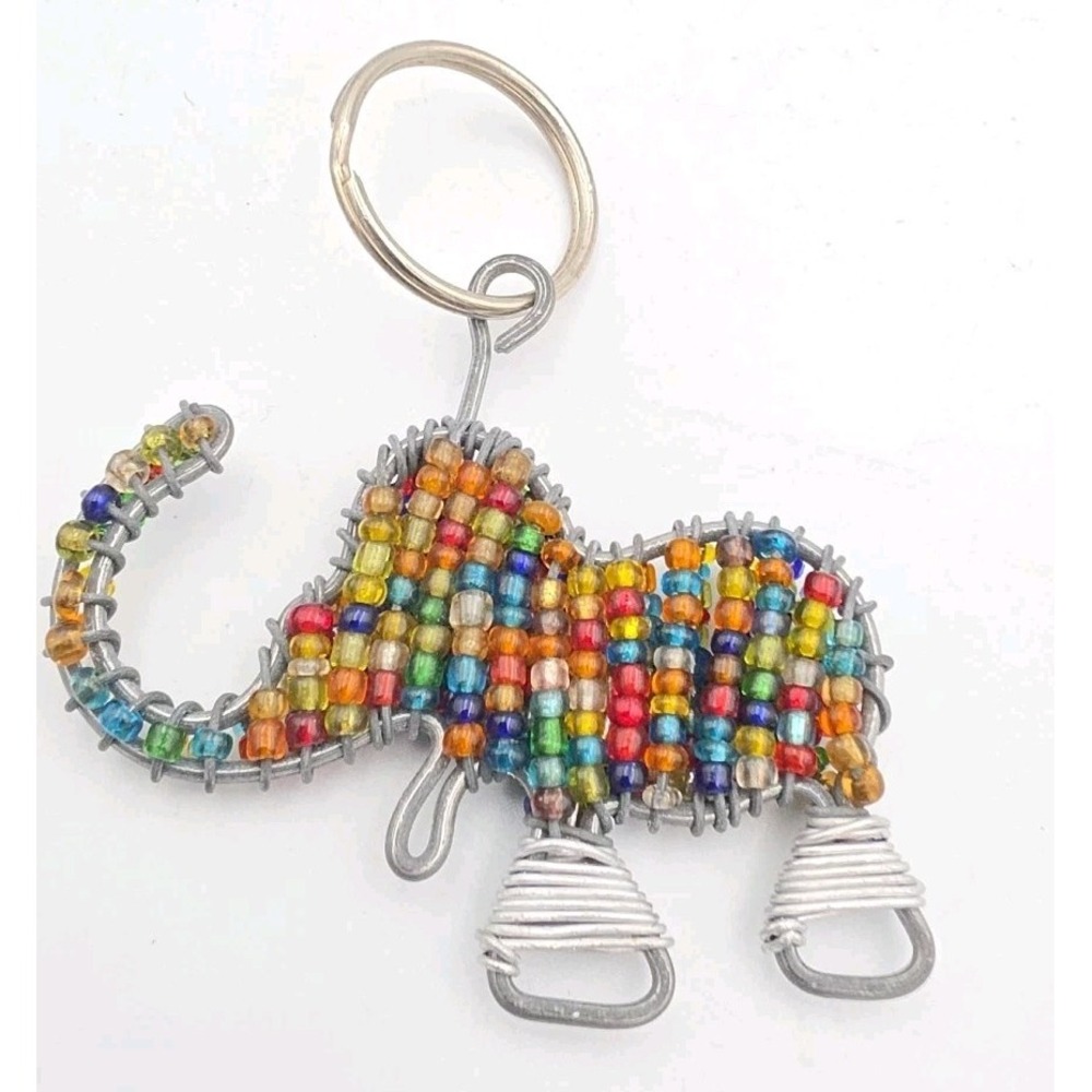 Beaded Elephant Key Chain , Multi Color Handmade Wild Animals